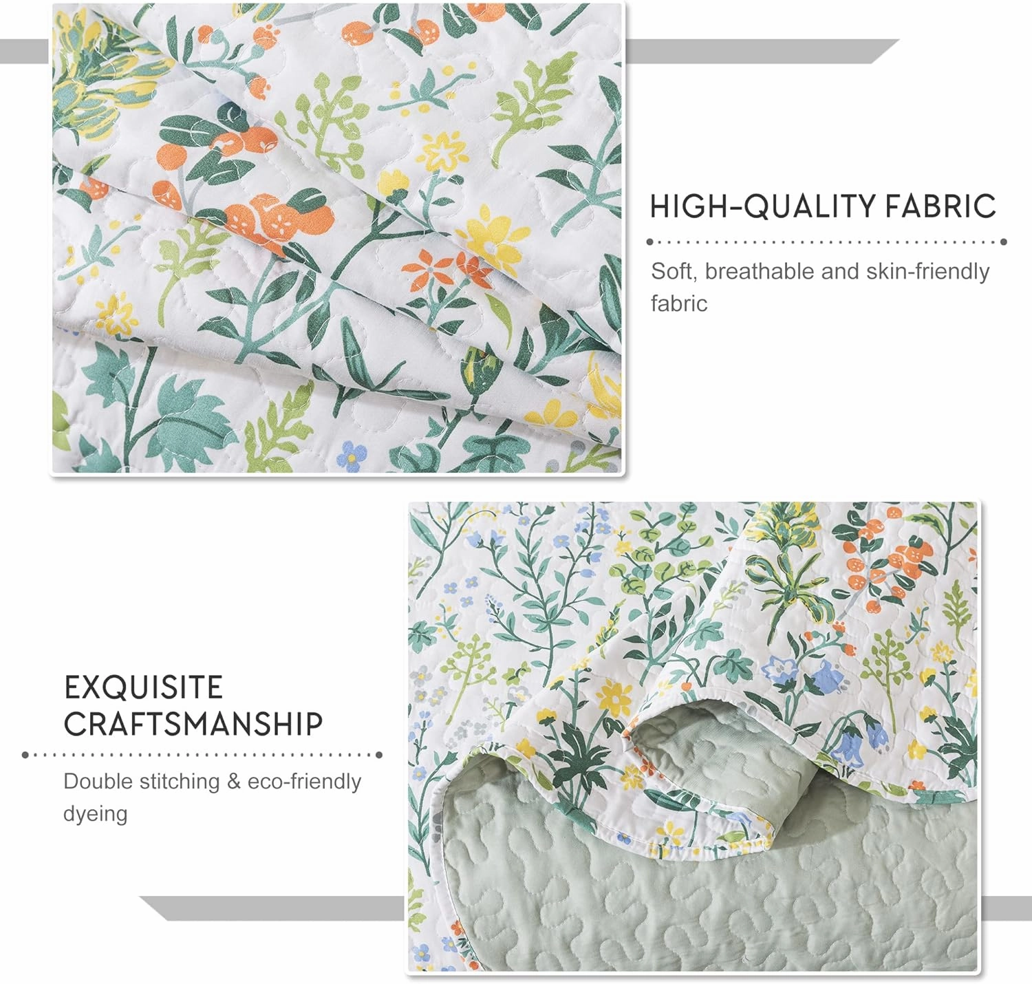 Travan 3-Piece Quilt Set Quilted Bedspread Lightweight Coverlet Set Garden Style Floral Printed Oversized Quilted Bedding Set with Shams for All Season, Exquisite, Queen Size