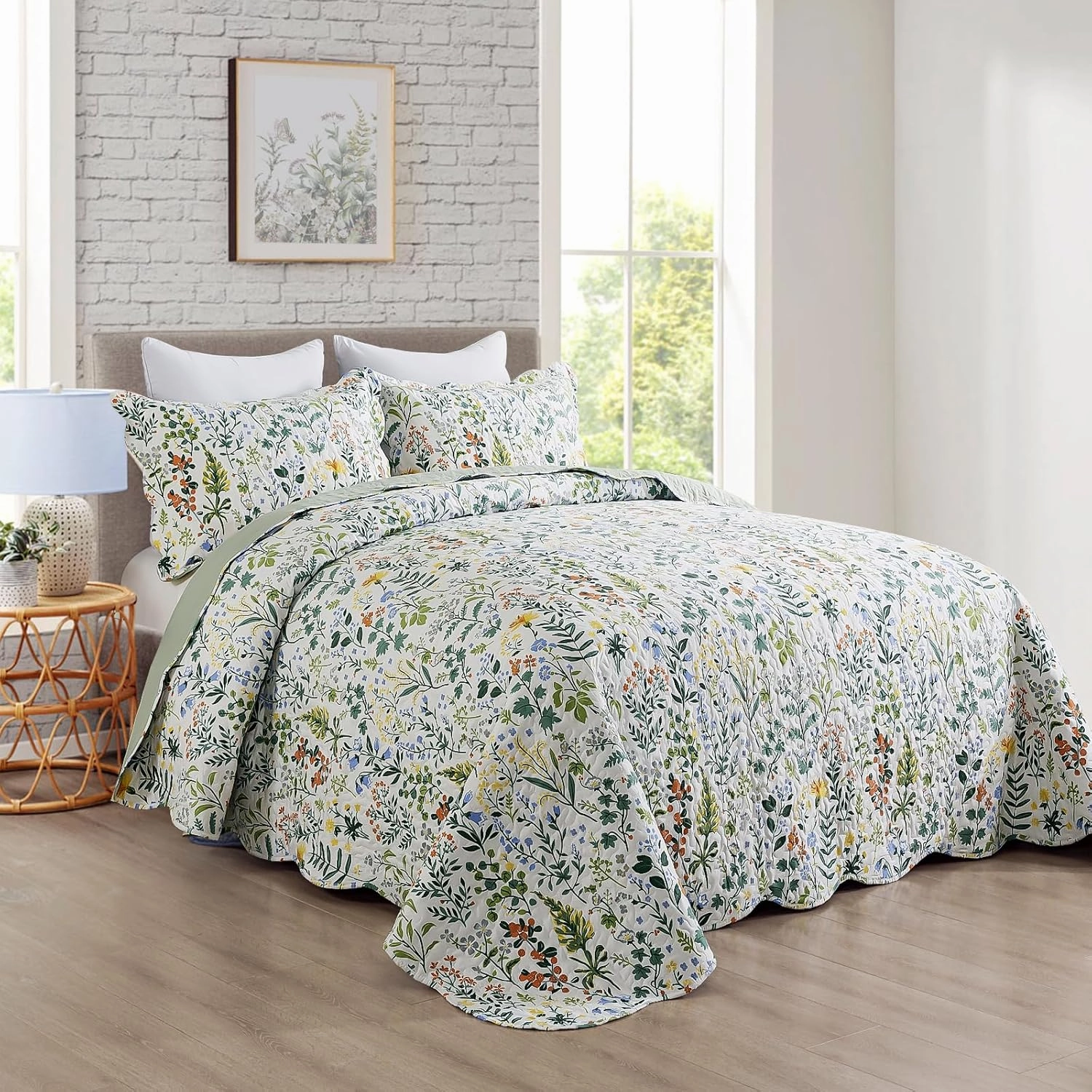 Travan 3-Piece Quilt Set Quilted Bedspread Lightweight Coverlet Set Garden Style Floral Printed Oversized Quilted Bedding Set with Shams for All Season, Exquisite, Queen Size