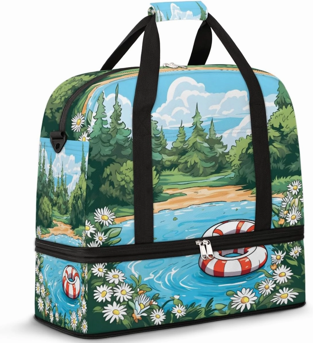 Travel Weekend Bag Summertime Relaxation Sports Tote Gym Bags for Women Men, Swimming Ring Shoulder Weekender Overnight Bag with Shoes