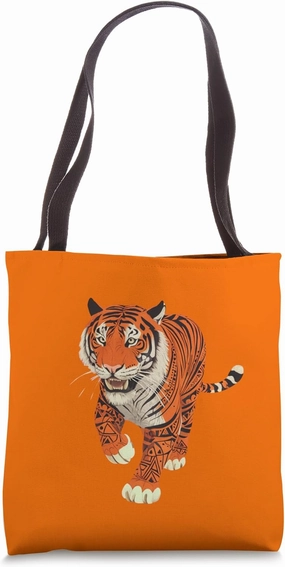 Tribal Tiger on the Prowl Fearless Jungle Predator Artwork Tote Bag