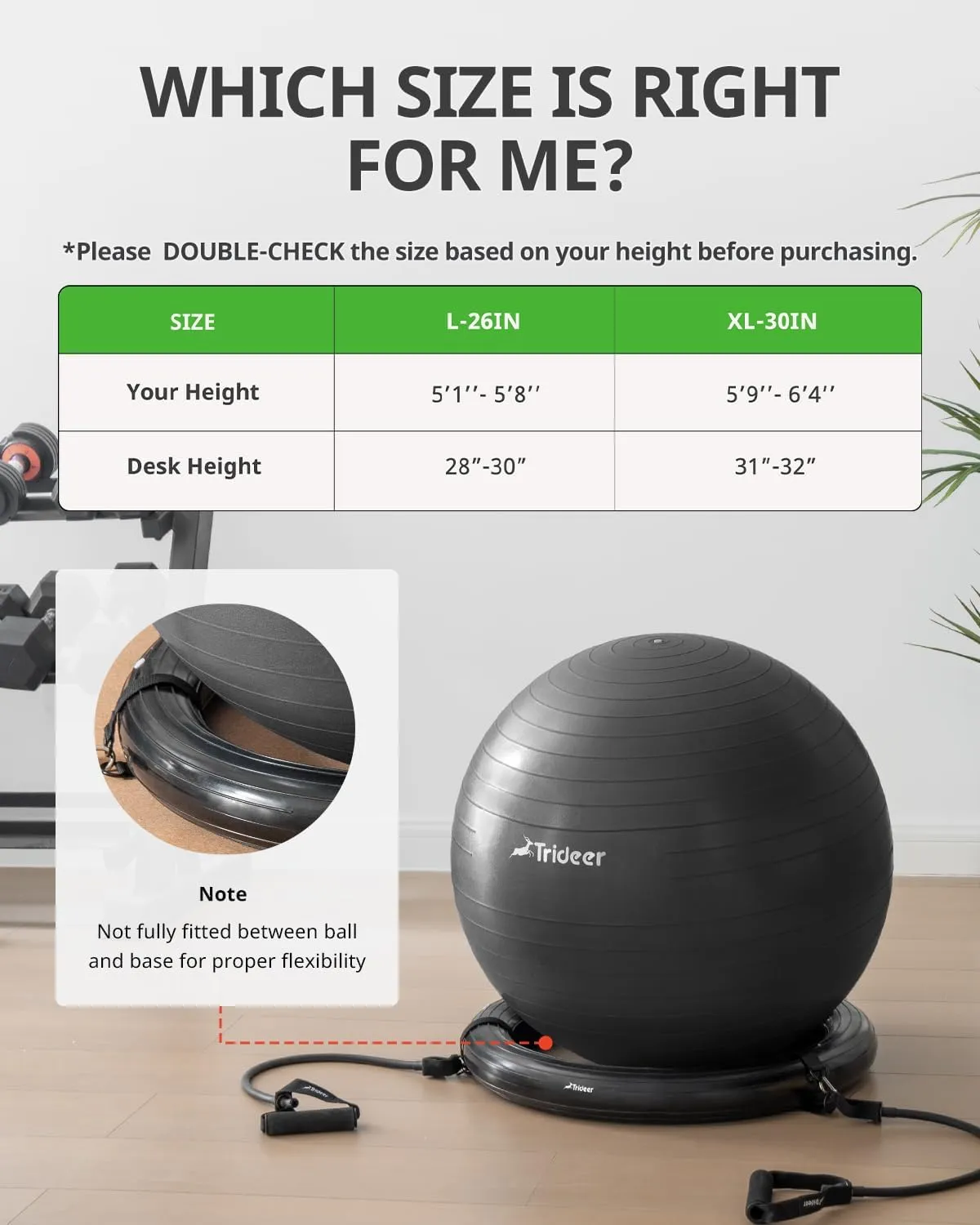 Trideer Ball Chair - Yoga Ball with Base & Bands for Home Gym Workout