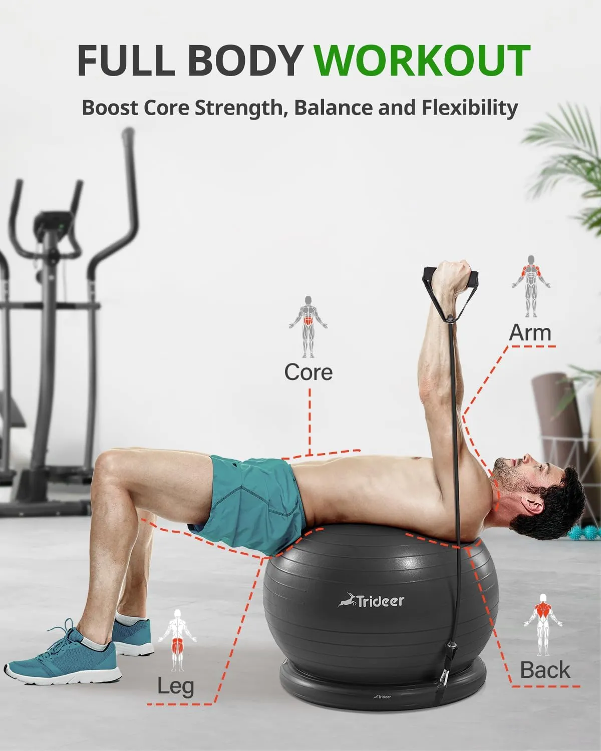 Trideer Ball Chair - Yoga Ball with Base & Bands for Home Gym Workout