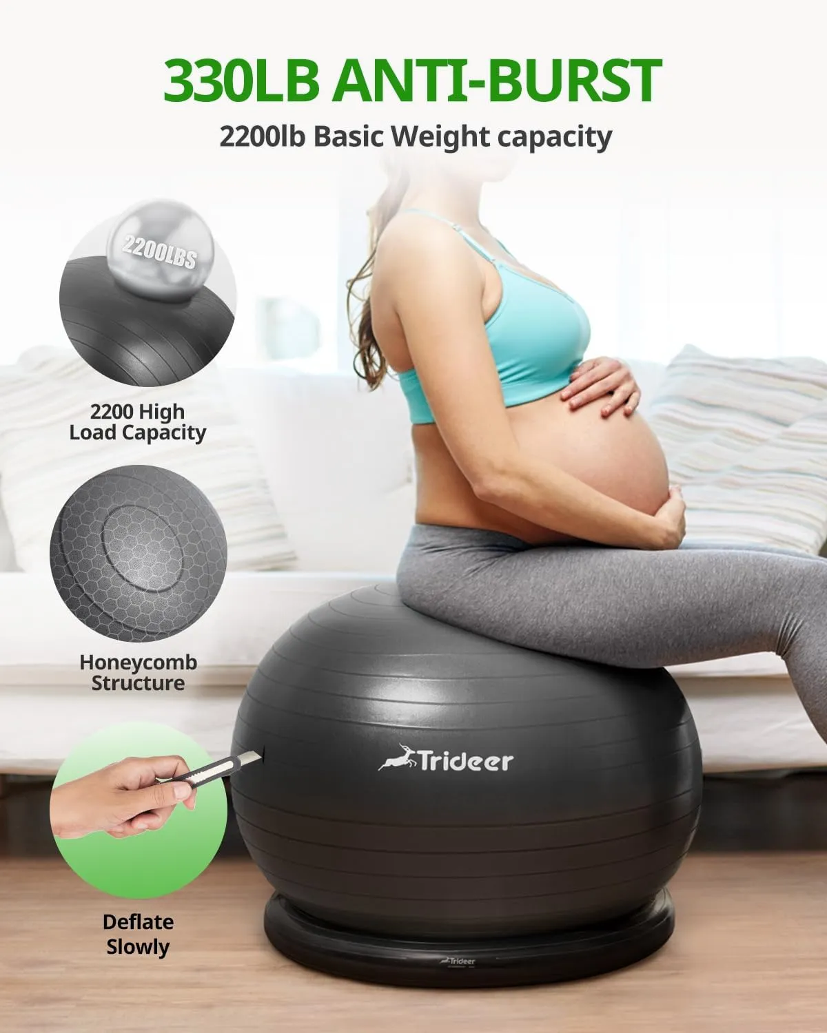 Trideer Ball Chair - Yoga Ball with Base & Bands for Home Gym Workout