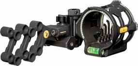 Trophy Ridge Peak 5 Pin Bow Sight - Vertical in-Line Pin Technology, Tool Less Windage and Elevation Adustability, 2nd Axis Leveling, Adjustable Rheostat Light, Glow Ring