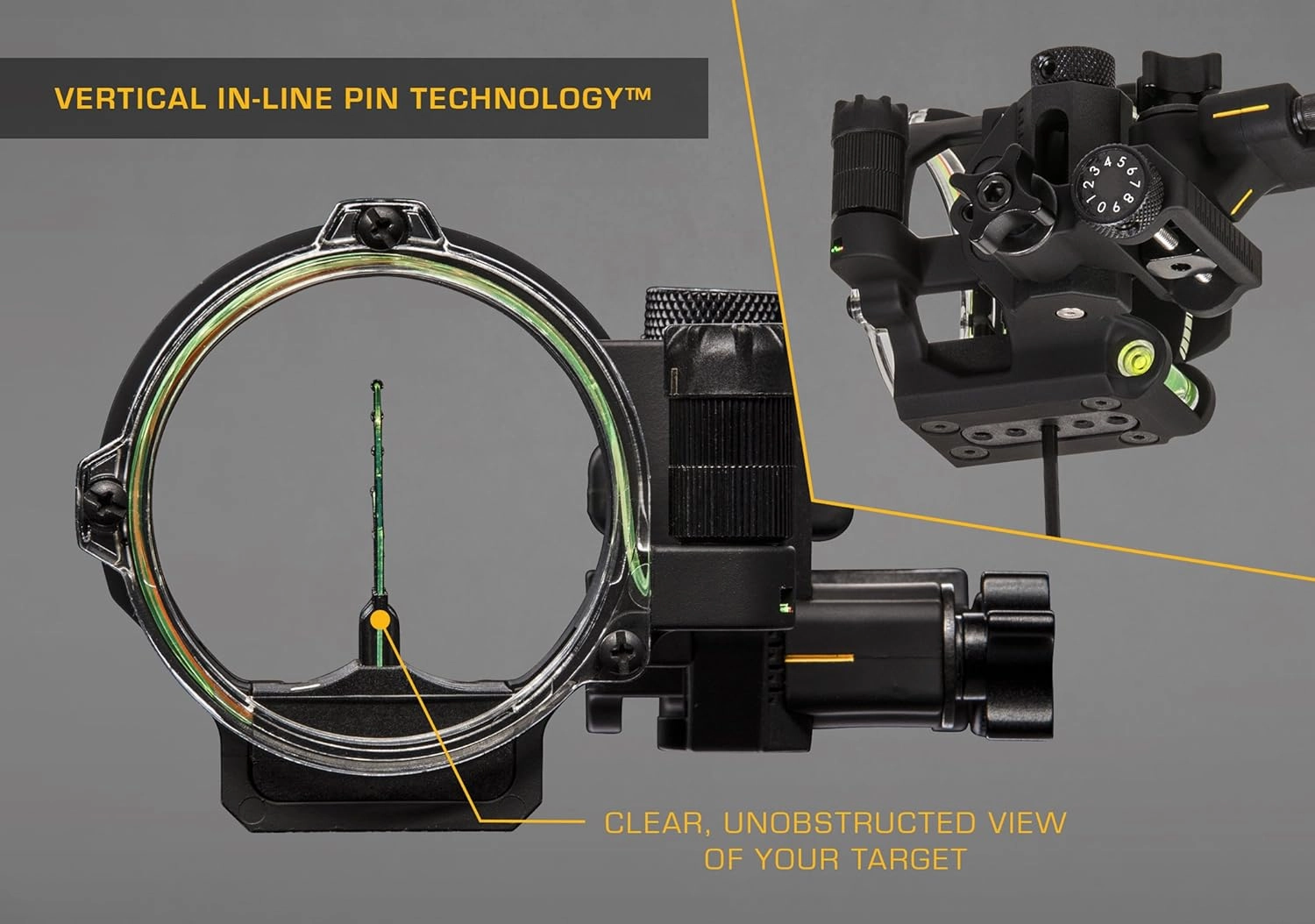 Trophy Ridge Peak 5 Pin Bow Sight - Vertical in-Line Pin Technology, Tool Less Windage and Elevation Adustability, 2nd Axis Leveling, Adjustable Rheostat Light, Glow Ring