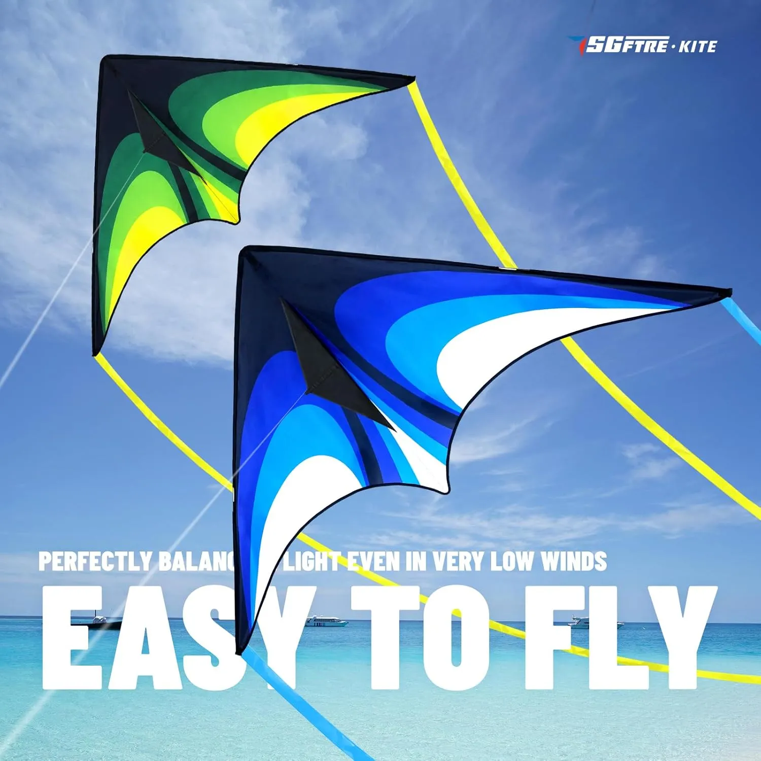 Two Piece Large Delta Kite for Kids & Adults Easy to Fly,Beach Trip Outdoor Games Single Line String with Tail,Easy Flying Colorful Life Delta Huge Kite(Green Blue, 2)