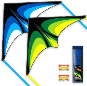 Two Piece Large Delta Kite for Kids & Adults Easy to Fly,Beach Trip Outdoor Games Single Line String with Tail,Easy Flying Colorful Life Delta Huge Kite(Green Blue, 2)