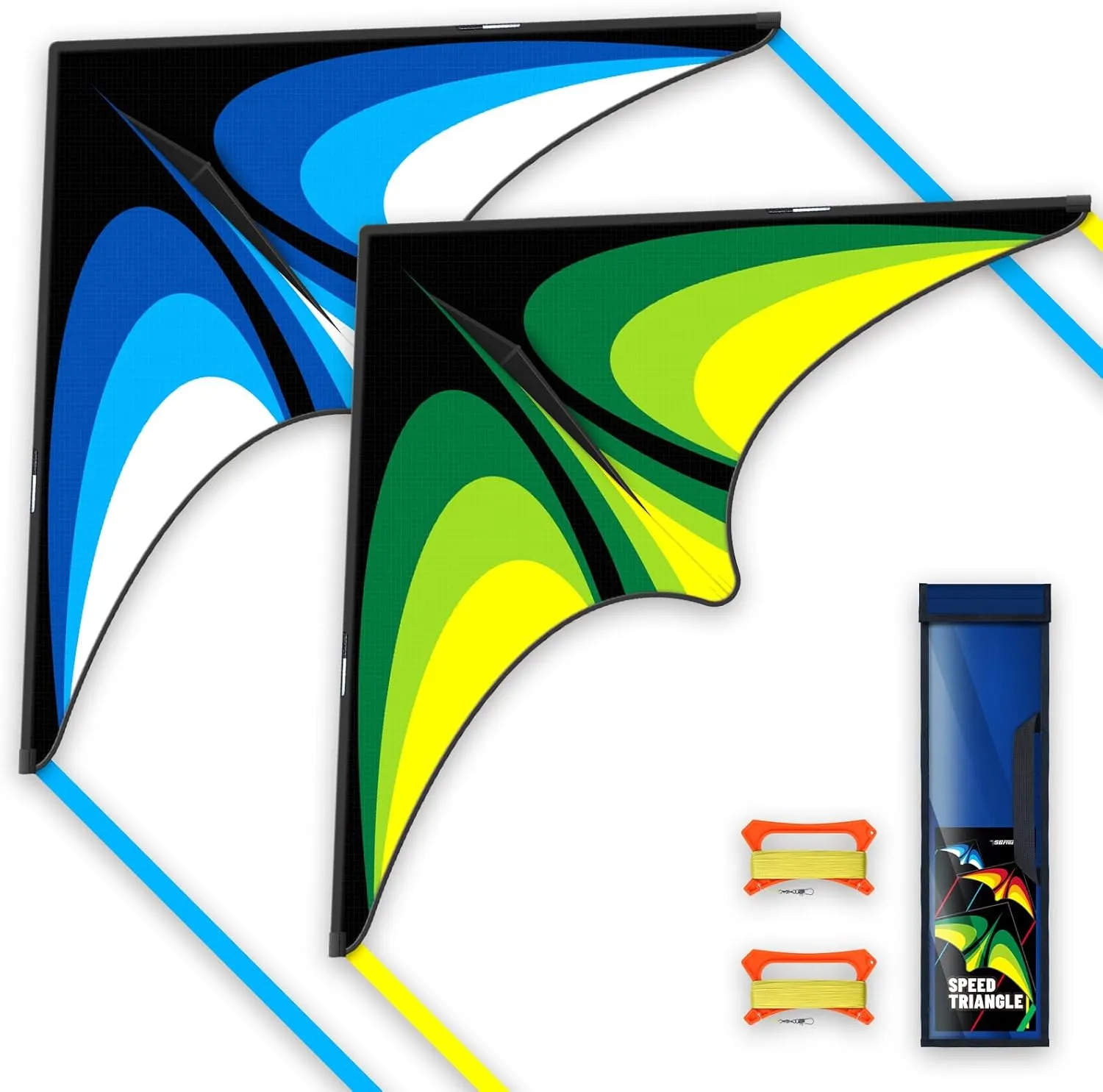 Two Piece Large Delta Kite for Kids & Adults Easy to Fly,Beach Trip Outdoor Games Single Line String with Tail,Easy Flying Colorful Life Delta Huge Kite(Green Blue, 2)