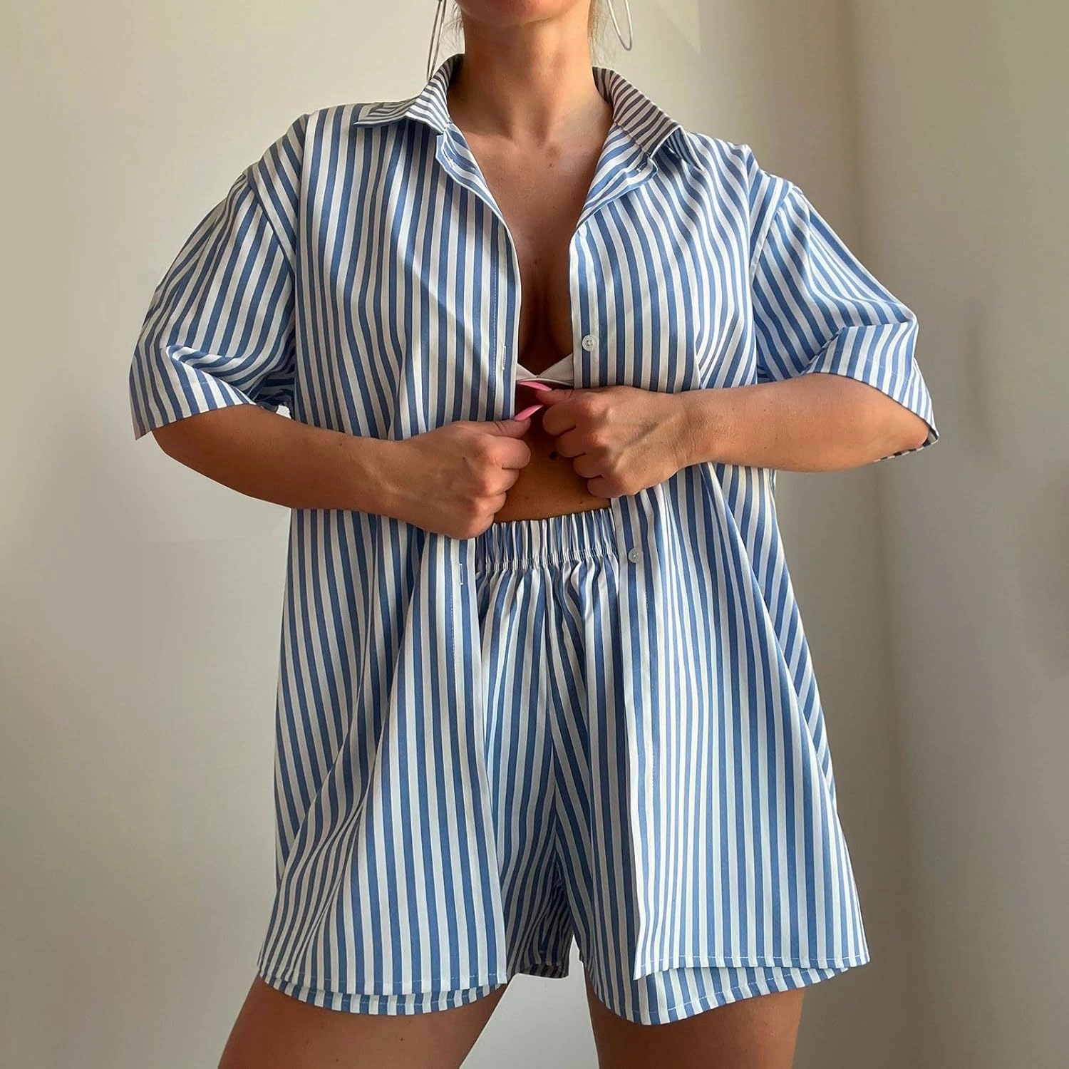Two Piece Short Set for Women Matching Outfits Short Sleeve Top and Shorts Loungewear Lightweight Trendy Sweat Suits