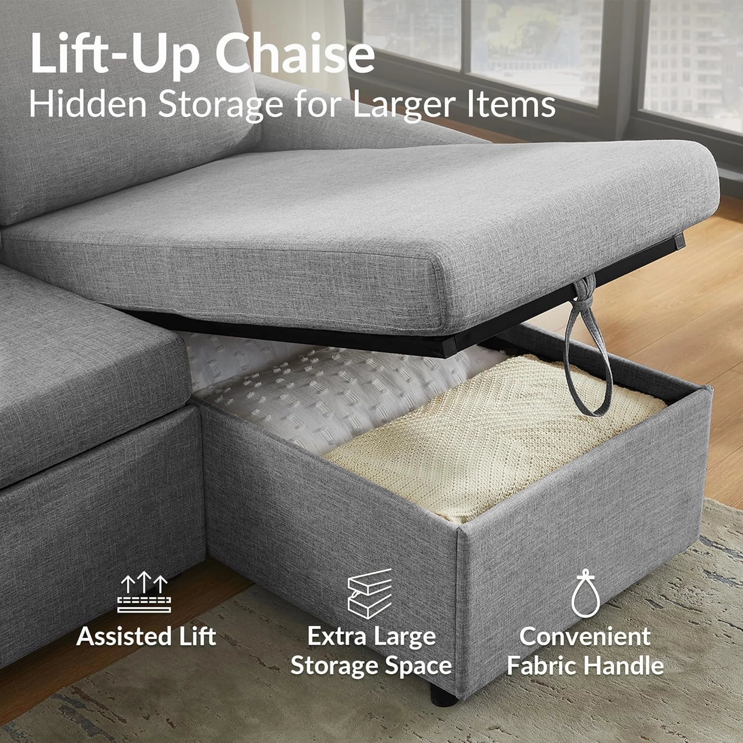 U Shaped Convertible Sleeper Sofa Bed, 108" Sectional Couch for Living Room - Dual USB-C Charging, Pull Out Bed, Reversible Chaise with Storage & Pockets, Removable & Washable Dark Grey Covers