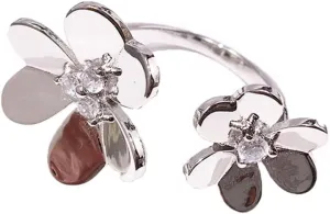 u/b Glossy Thicken Double Clover Ring Women 18k Gold Plating Luxury Jewelry Shine Cubic Zirconia Adjustable Rings Fashion Jewelry