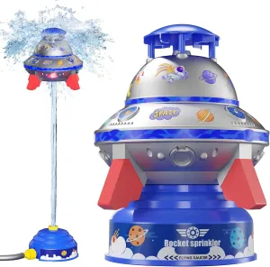UFO Water Rocket Sprinkler for Kids Yard, LED Light-Up Summer Water Rocket Launcher for Kids Outdoor Play Water Toys & Birthday Gift for Girls Boys Age 3-12 Year Old