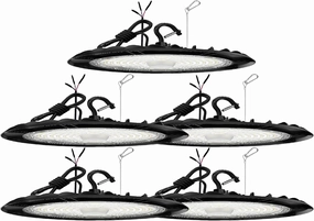 UFO LED High Bay Lights 150W-120W-100W Adjustable Commercial Bay Lighting 24000lm 6000K/5000K/4000K 0-10V Dimmable Plug-in for Warehouse Workshop 5 Pack
