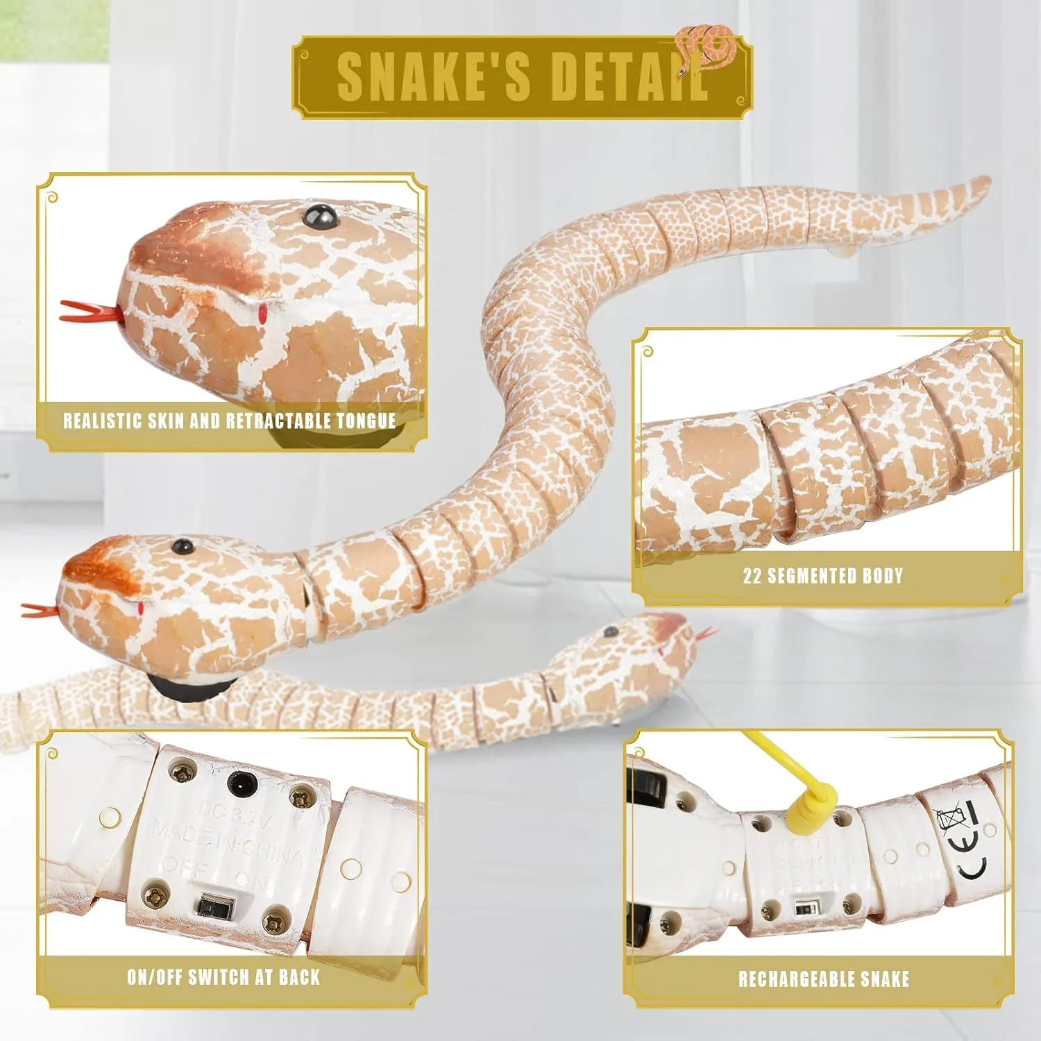 Ufurty Rely2016 Realistic Remote Control RC Snake Toy Fast Moving Simulation Fake Rattlesnake Robotic Toy Battery Powered Snake-Egg Controller USB Rechargeable Snake Scary Trick Toy for Kids Play