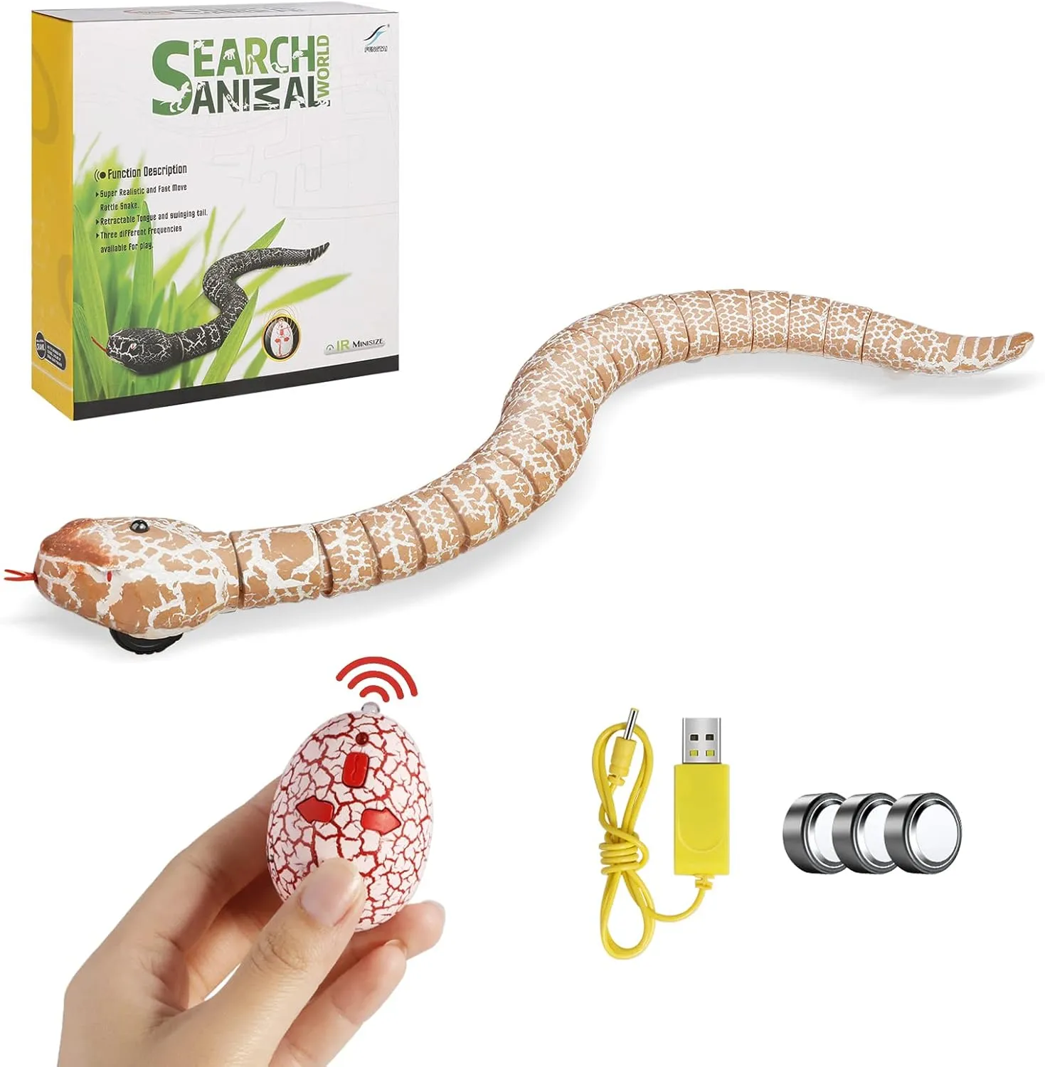 Ufurty Rely2016 Realistic Remote Control RC Snake Toy Fast Moving Simulation Fake Rattlesnake Robotic Toy Battery Powered Snake-Egg Controller USB Rechargeable Snake Scary Trick Toy for Kids Play