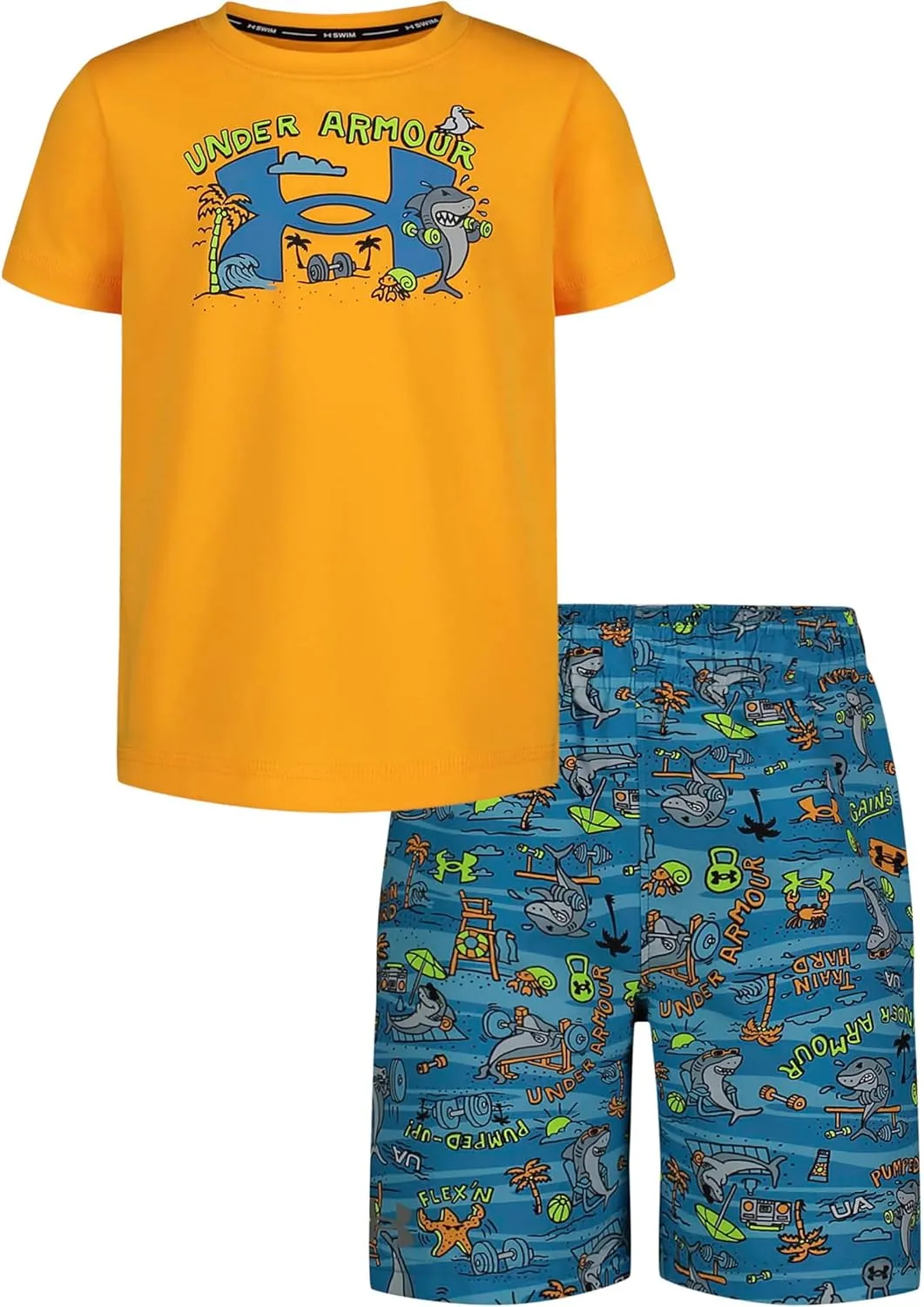 Under Armour Boys' Swim Volley Set, Sleeve Shirt & Matching Shorts, Lightweight & Breathable