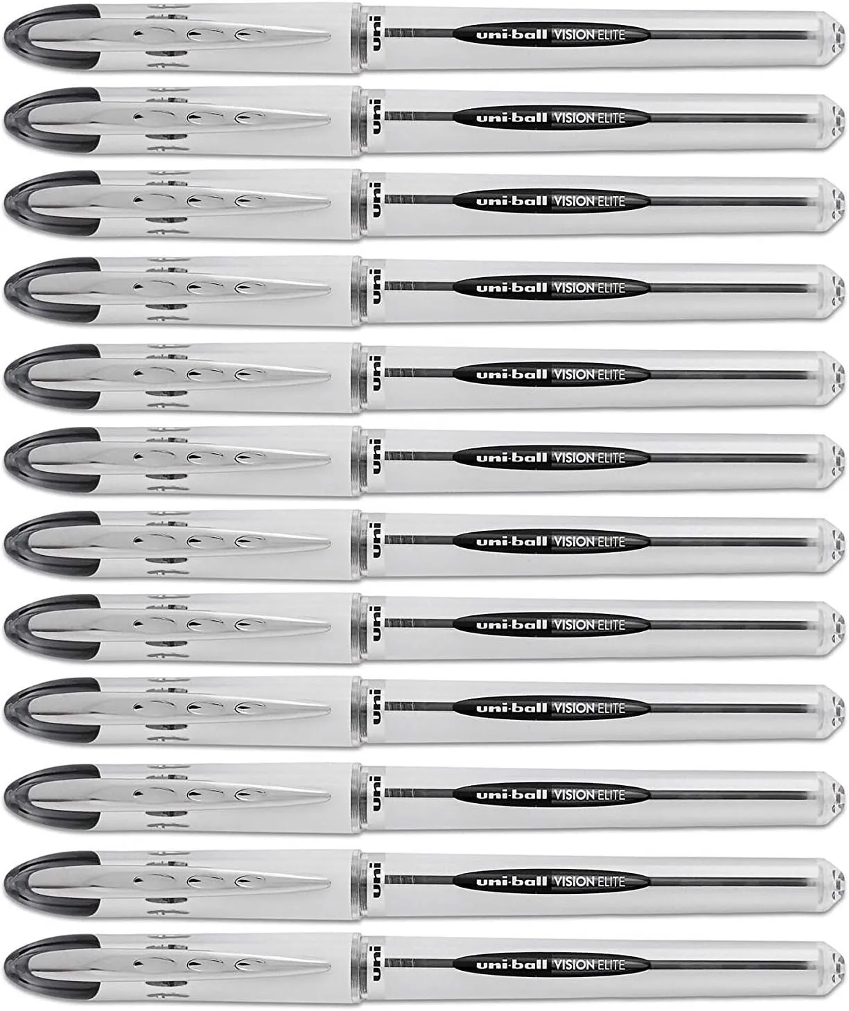 Uni-Ball Vision Elite Stick Roller Ball Pens .08mm, Black Ink, 12 Pens