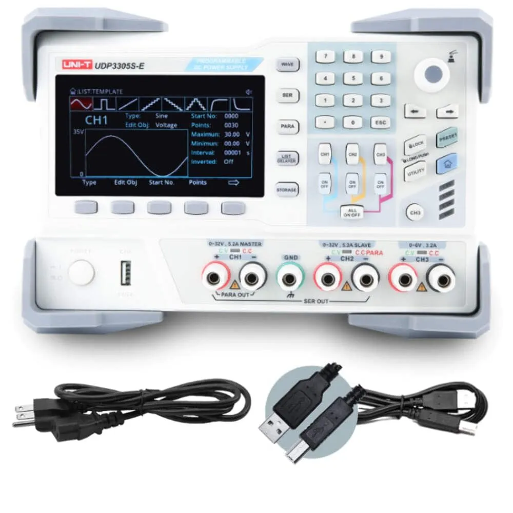 UNI-T UDP3305S-E Programmable Linear DC Laboratory Power Supply with 4 Channels, 328W, 10mV, 1mA Resolution; Voltage <0.3% 20mV Current <0.2% 5mA Setting Accuracy