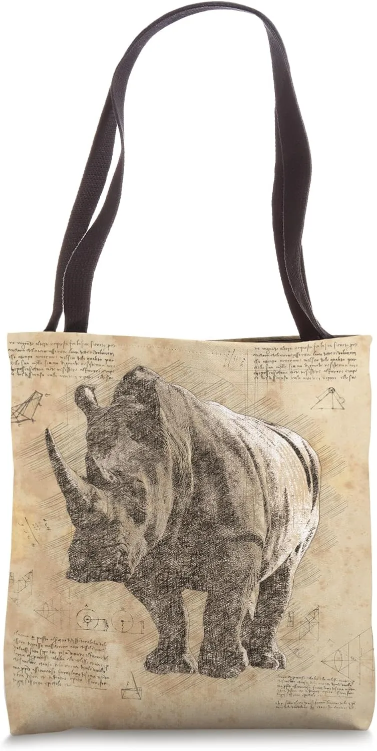 Unique Rhinoceros Illustration For Women Rhino Zoo Keeper Tote Bag