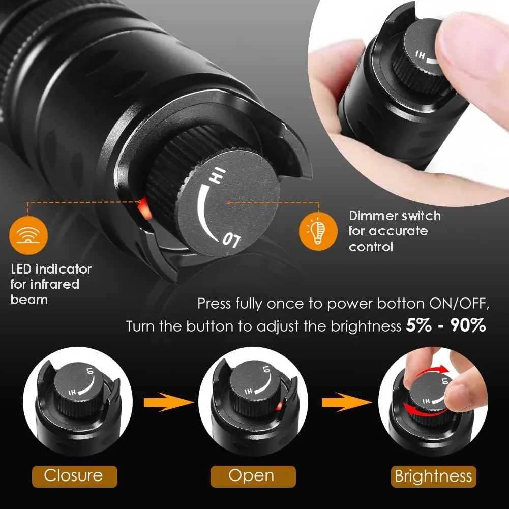 UniqueFire 2002D Vcsel 850nm IR Illuminator Flashlight Lights for Night Vision,Fresnel Lens Zoomable Infrared Illuminator IR Spotlight,Rapid Dimmer Switch, Max Lighting 1000M