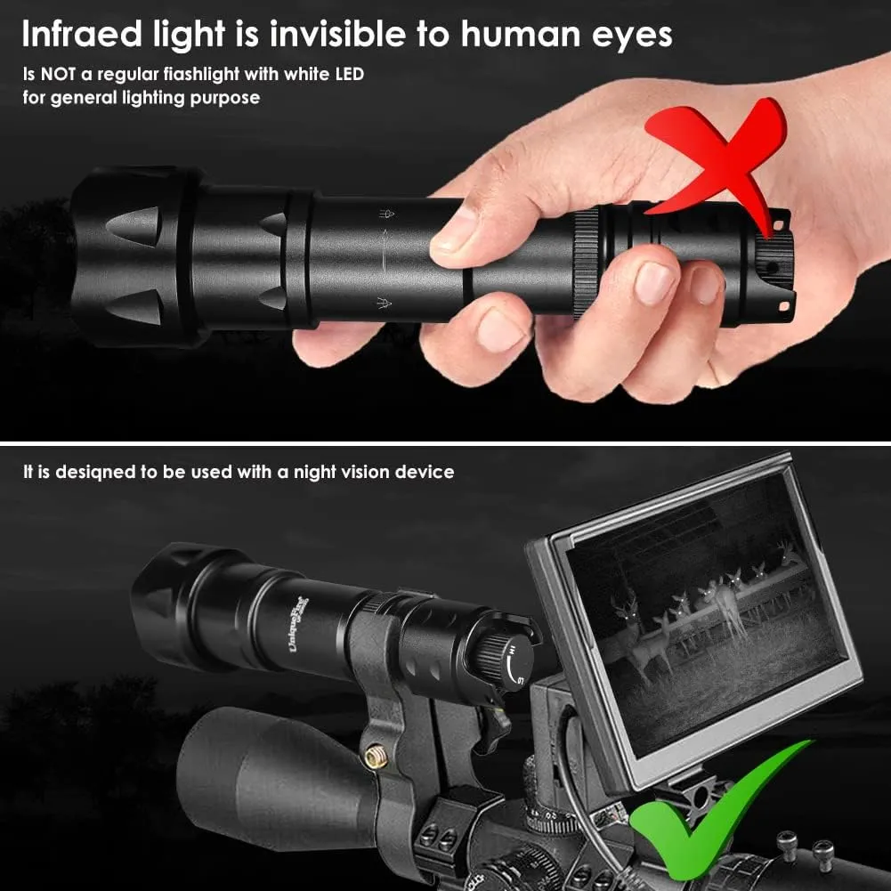 UniqueFire 2002D Vcsel 850nm IR Illuminator Flashlight Lights for Night Vision,Fresnel Lens Zoomable Infrared Illuminator IR Spotlight,Rapid Dimmer Switch, Max Lighting 1000M