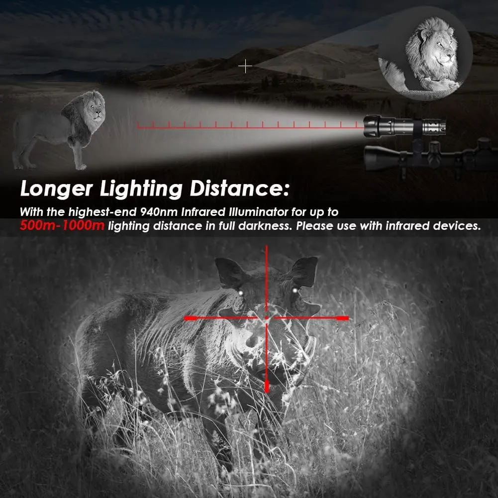 UniqueFire 2002D Vcsel 850nm IR Illuminator Flashlight Lights for Night Vision,Fresnel Lens Zoomable Infrared Illuminator IR Spotlight,Rapid Dimmer Switch, Max Lighting 1000M