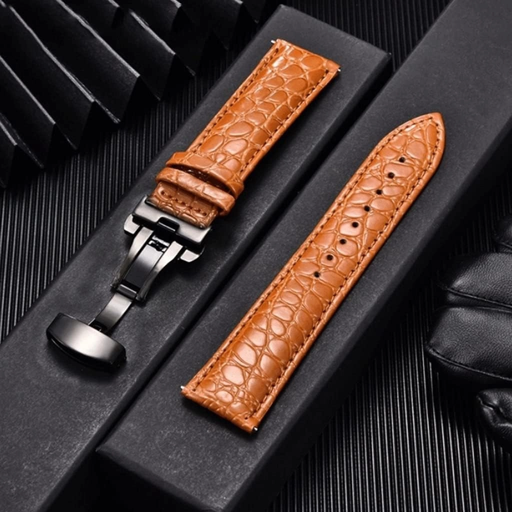 Universal Soft Wrist Belt Bracelet Comfortable Genuine Leather Watch Strap 16/18/20/22mm Watch Buckle Band   Tool(Orange,20mm)