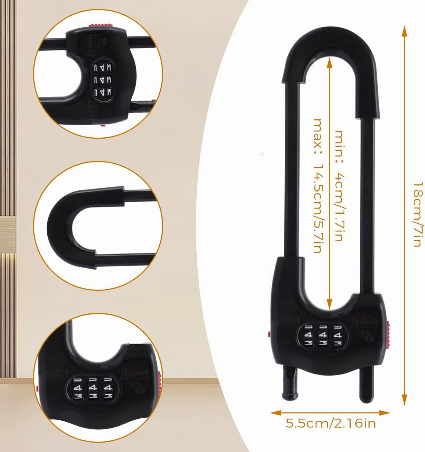 Upgrade 4 Packs Sliding Cabinet Locks, Baby Proofing U-Shaped Child Safety Latches Adjustable White Locks for Handles Knobs Drawers - Black