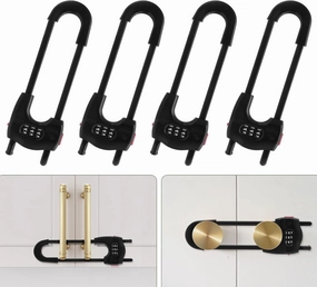 Upgrade 4 Packs Sliding Cabinet Locks, Baby Proofing U-Shaped Child Safety Latches Adjustable White Locks for Handles Knobs Drawers - Black