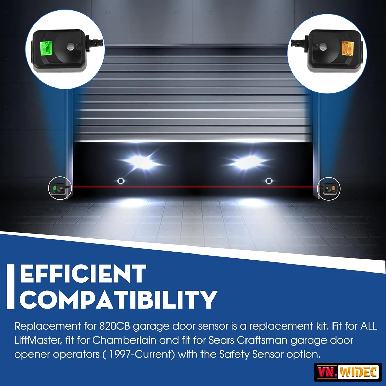 Upgraded 820CB Compatible with Liftmaster Chamberlain Sears Craftsman Garage Door Sensor & Brackets Replaces 41A5034/ G801CB-P/801CB/041-0136 for Craftsman Garage Door Sensors Openers Full Set
