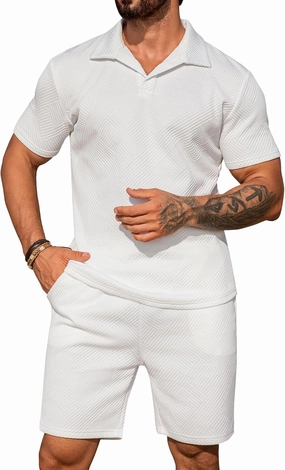 URRU Men's 2 Piece Short Sets Summer Outfits Short Sleeve Polo Shirt and Shorts Set Casual Beach Outfits