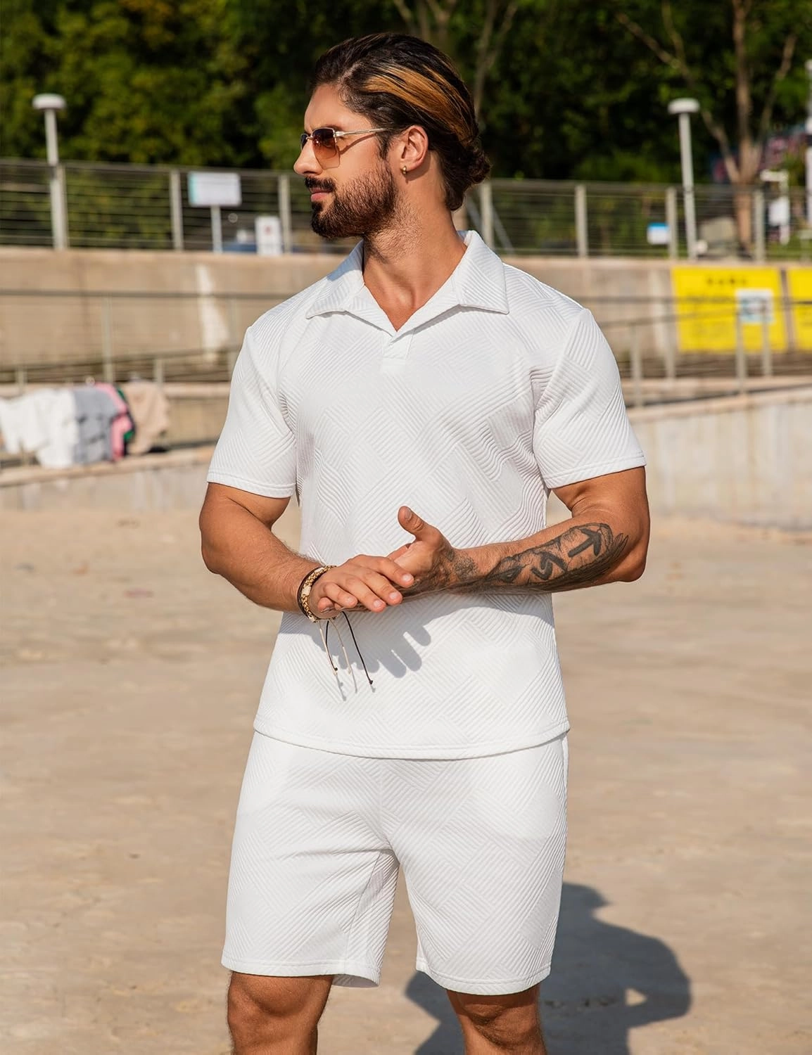 URRU Men's 2 Piece Short Sets Summer Outfits Short Sleeve Polo Shirt and Shorts Set Casual Beach Outfits