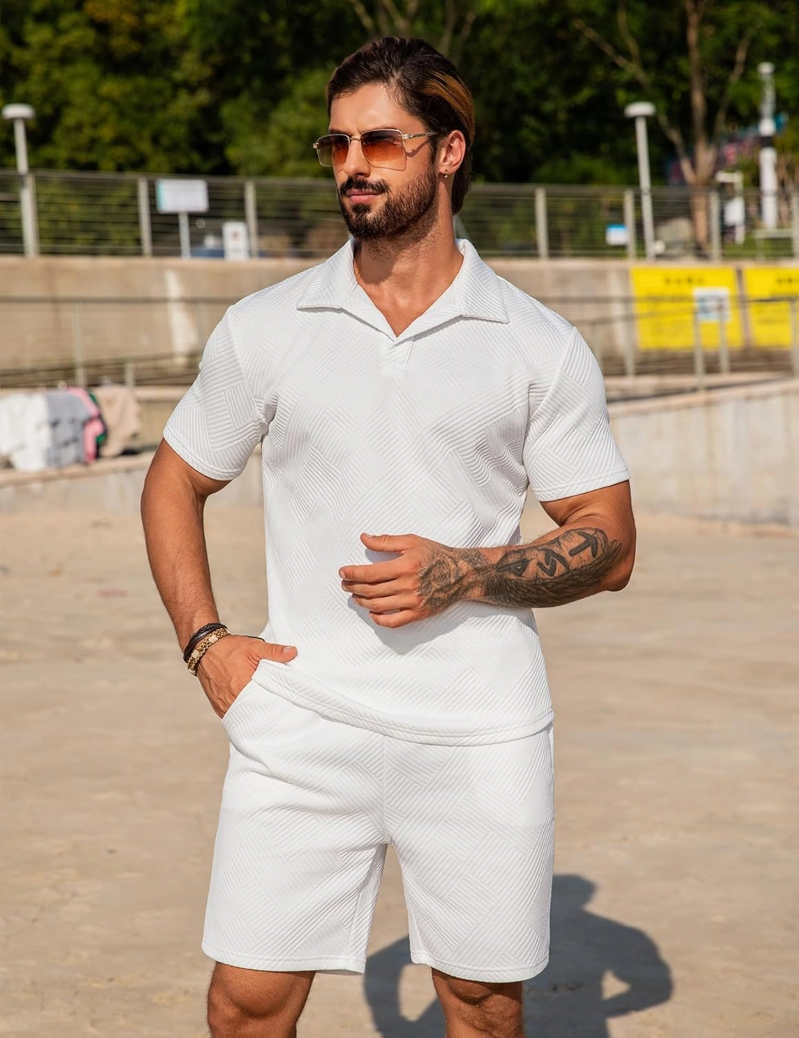 URRU Men's 2 Piece Short Sets Summer Outfits Short Sleeve Polo Shirt and Shorts Set Casual Beach Outfits
