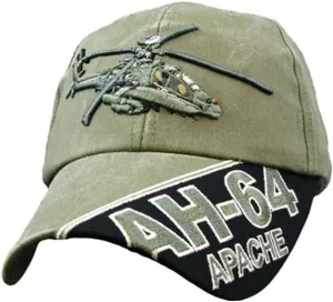 US Army AH-64 Apache Helicopter Green Adjustable Baseball Cap