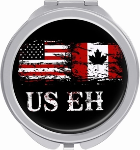 US EH U.S. Canada Flag Travel Makeup Mirror Double-Sided Pocket Mirror Portable for Handbag Purse Compact Gifts for Women