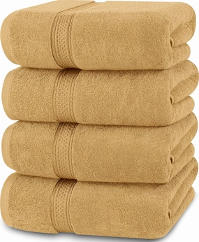 Utopia Towels 4 Pack Premium Bath Towels Set, 27 by 54 Inches, 100% Ring Spun Cotton 600GSM, Lightweight and Highly Absorbent Quick Drying Towels, Perfect for Daily Use, Beige