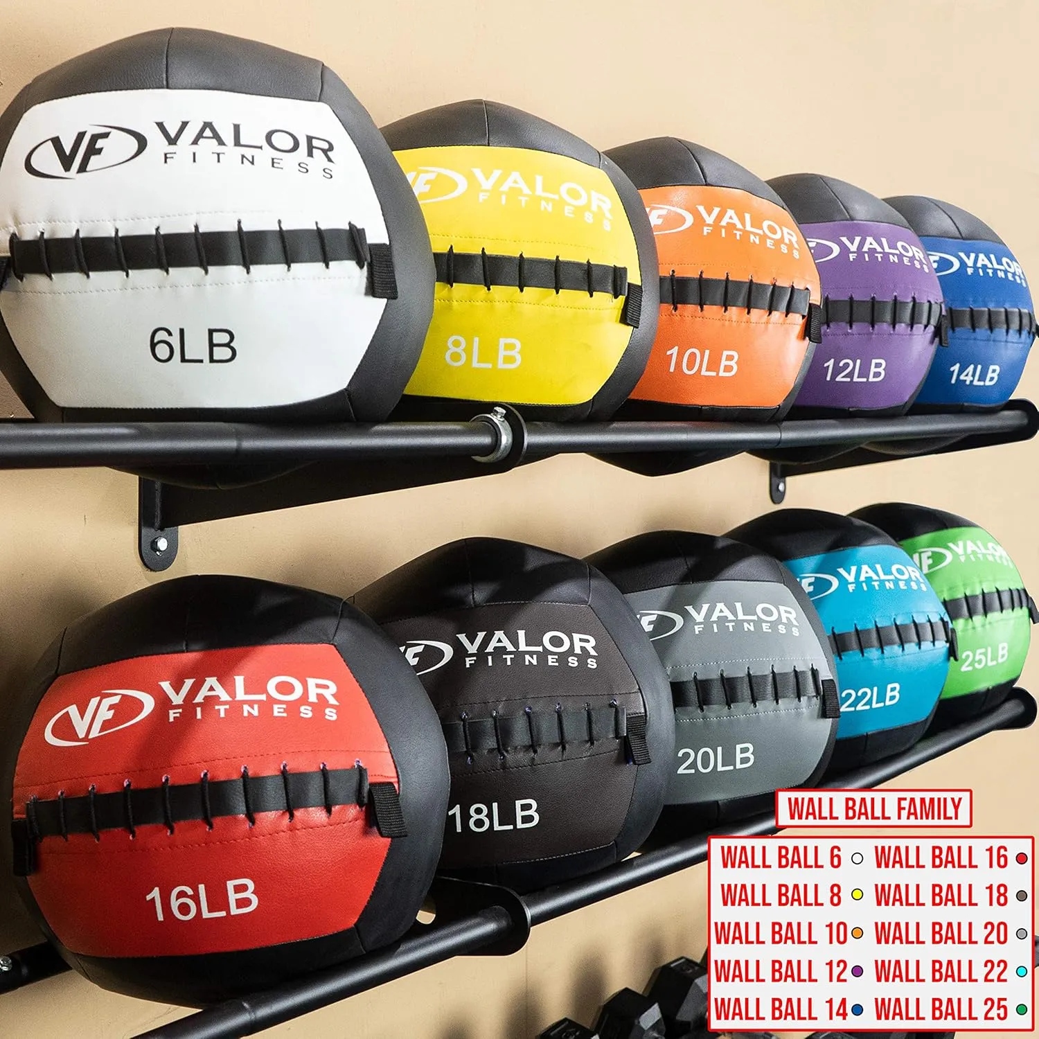 Valor Fitness Weighted Wall Balls -Vinyl Color-Coded Panel -Strength & Conditioning Home Gym Workout Equipment - Multiple Options Available