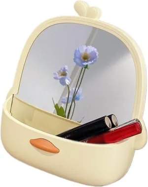 Vanity Makeup Mirror Cosmetic Mirror Organizer Portable Desktop Standable Small Mirror Cute Cartoon Shape Dressing Mirror Table Desk Vanity Makeup Mirror(Color:Yellow)