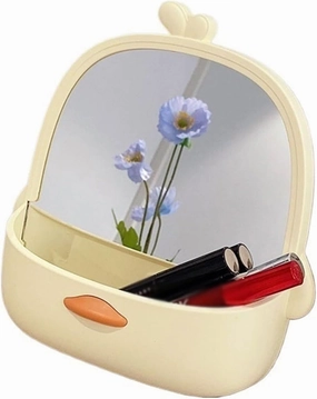 Vanity Makeup Mirror Cosmetic Mirror Organizer Portable Desktop Standable Small Mirror Cute Cartoon Shape Dressing Mirror Table Desk Vanity Makeup Mirror(Color:Pink)