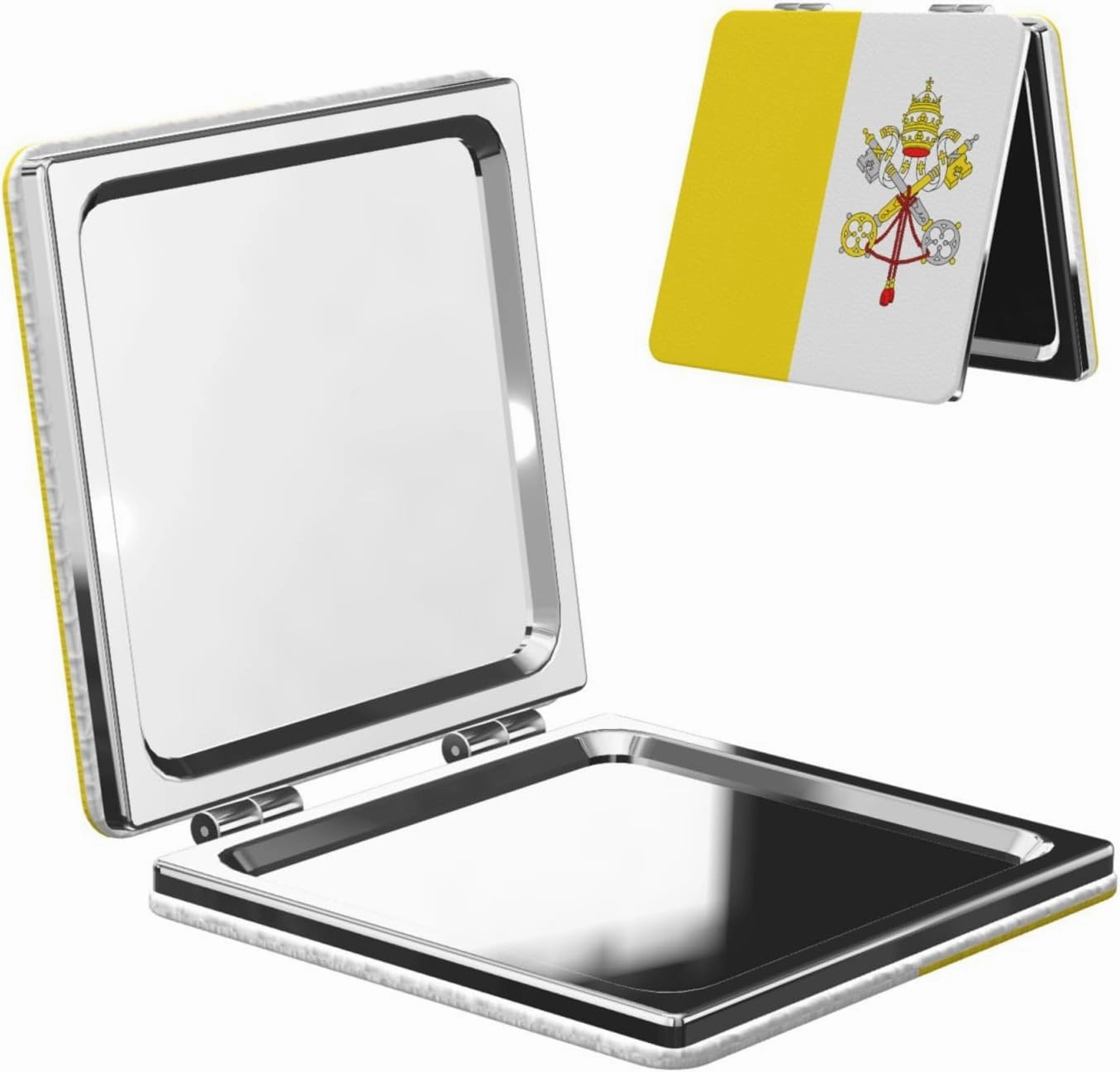 Vatican Flag Makeup Mirror Portable Folding Mini Mirror Double Sided Travel Makeup Mirror Square Handheld Pocket Mirror