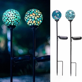 VCUTEKA Solar Lights Outdoor Decorative, Mosaic Solar Garden Light Waterpoof LED Pathway Stake Light for Landscape Lawn Patio Yard Decoration, 2 Pack