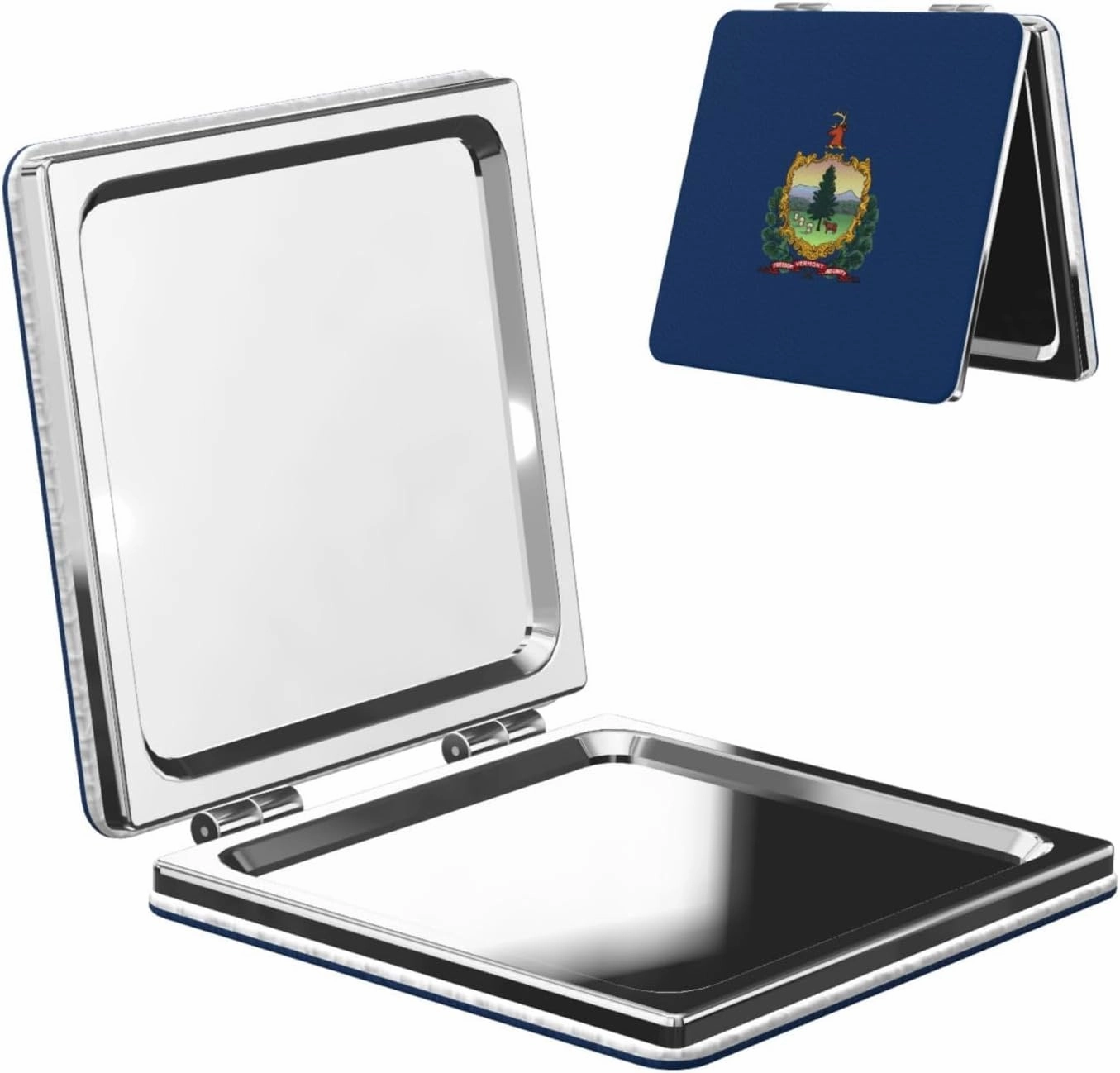 Vermont State Flag Makeup Mirror Portable Folding Mini Mirror Double Sided Travel Makeup Mirror Square Handheld Pocket Mirror