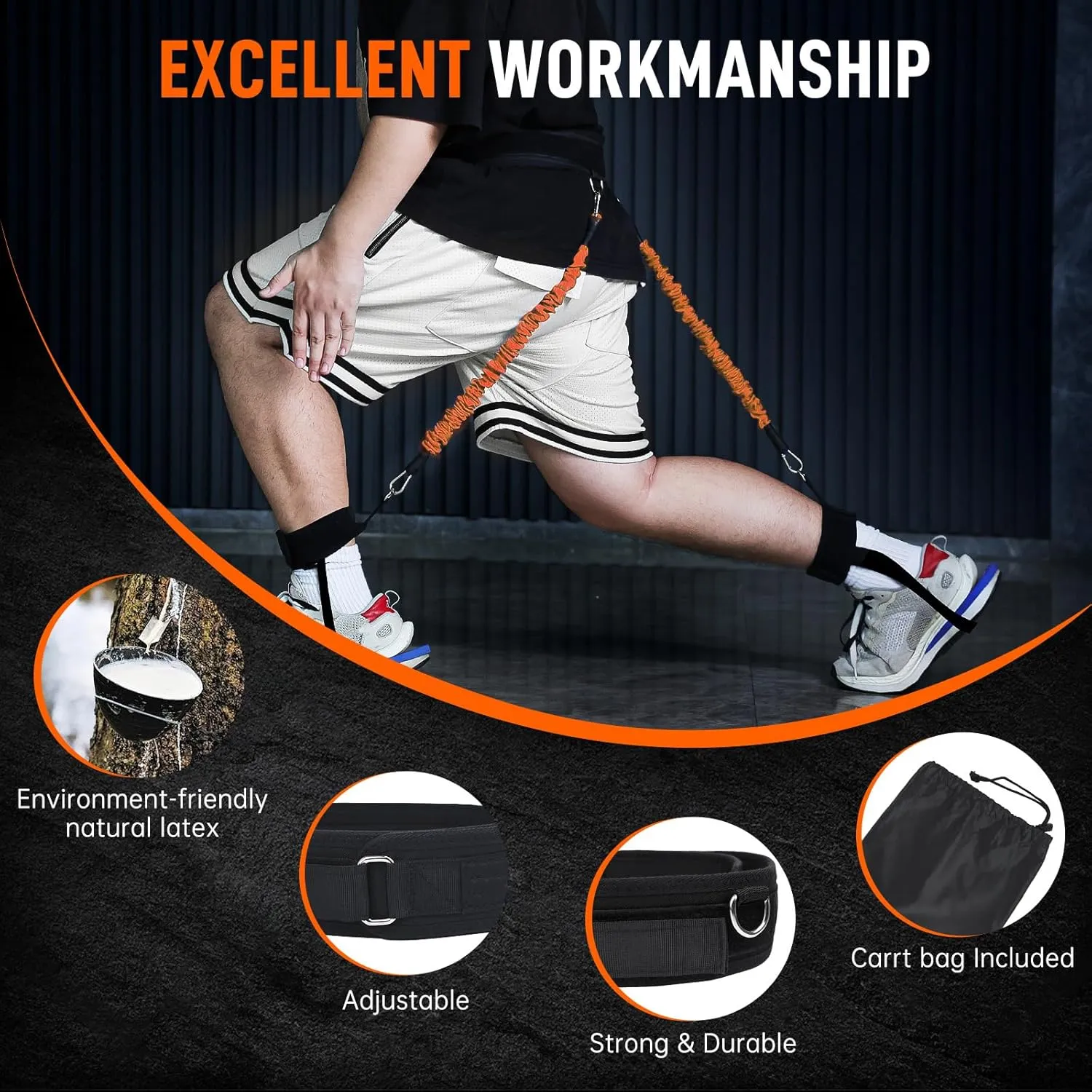 Vertical Jumping Trainer Jump Resistance Bands System with Adjustable Ankle Strap & Belt Horizontal Workout Equipment for Leaping Fitness Basketball Volleyball Football Tennis Leg Agility Training
