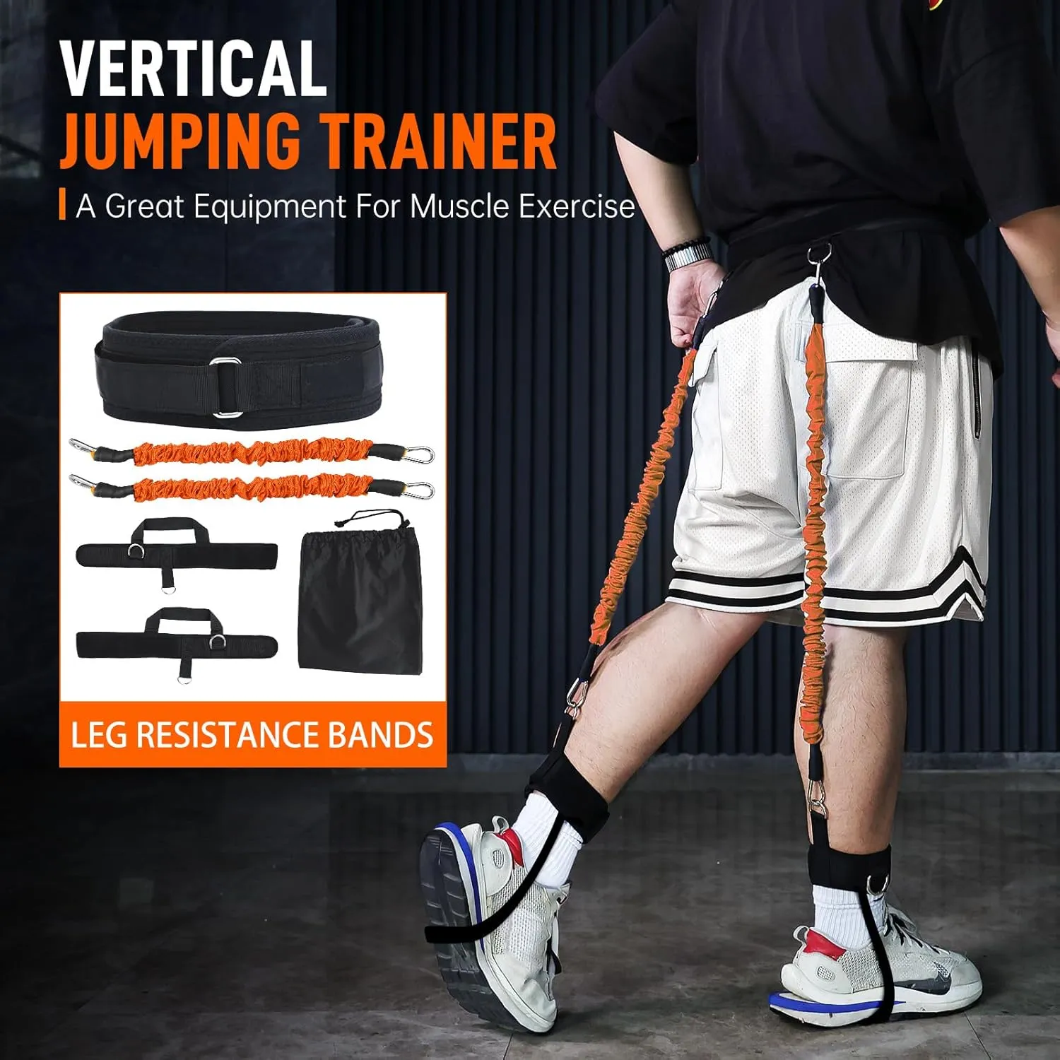Vertical Jumping Trainer Jump Resistance Bands System with Adjustable Ankle Strap & Belt Horizontal Workout Equipment for Leaping Fitness Basketball Volleyball Football Tennis Leg Agility Training
