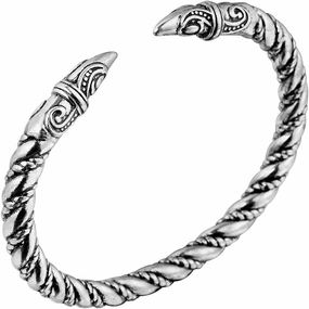 Viking Bracelet Mens Odin's Raven Heads Ragnar Arm Ring Norse Torc Jewelry Pagan Elegant Twisted Cuff Bracelet: Unique Design with Intricate Detailing for Timeless Style and Sophistication