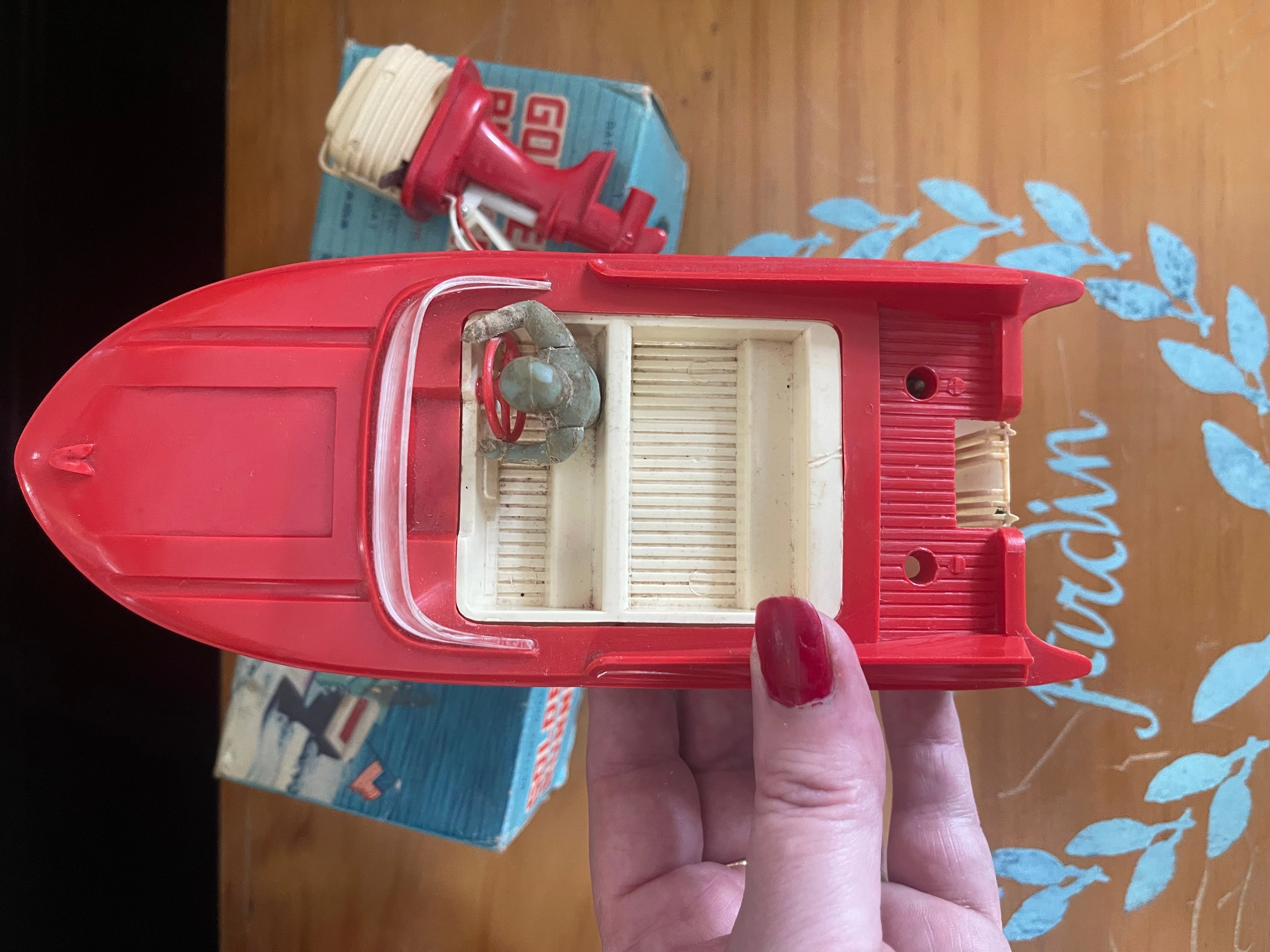 Vintage 60s 70s Golden Runner Battery Powered Toy Boat