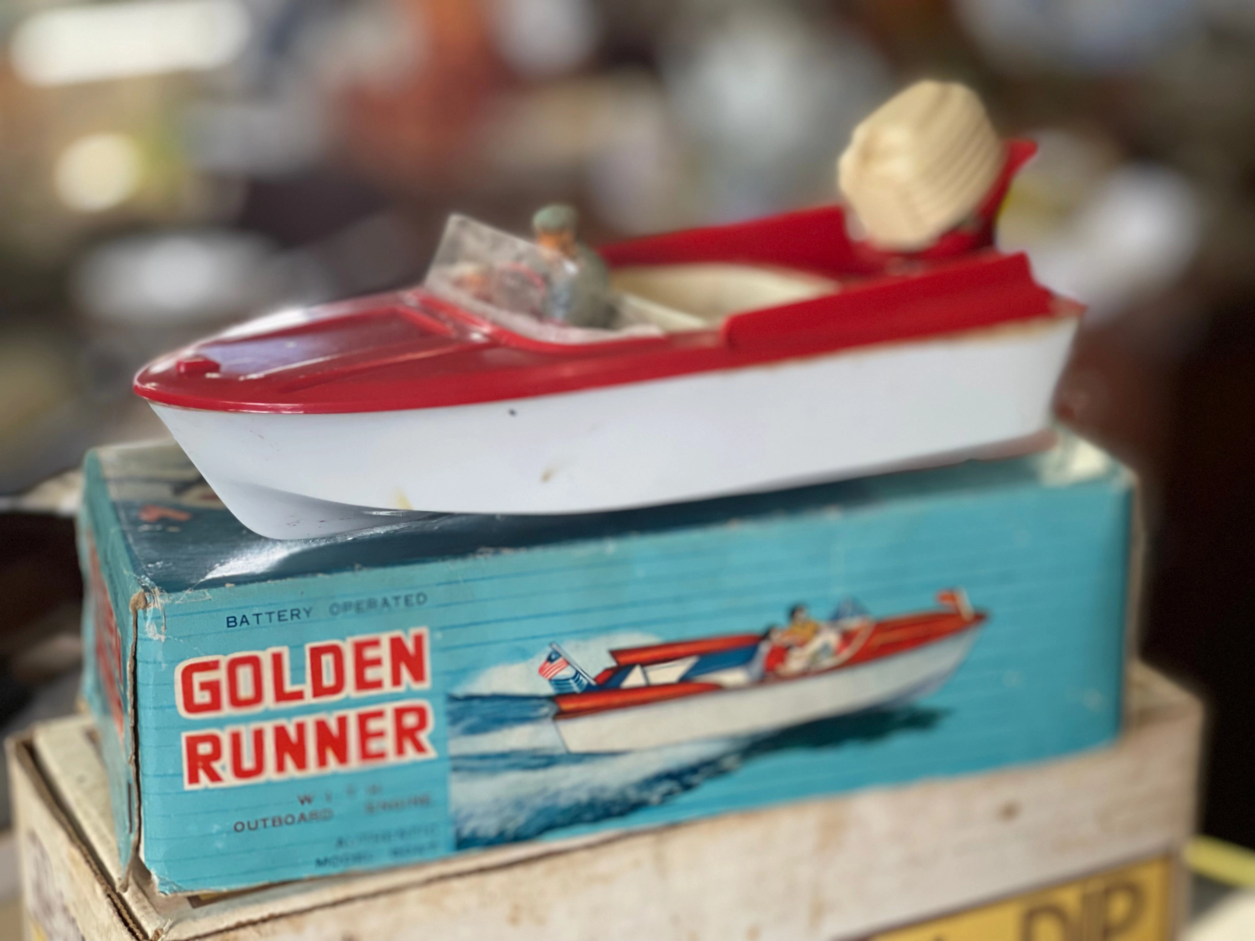 Vintage 60s 70s Golden Runner Battery Powered Toy Boat