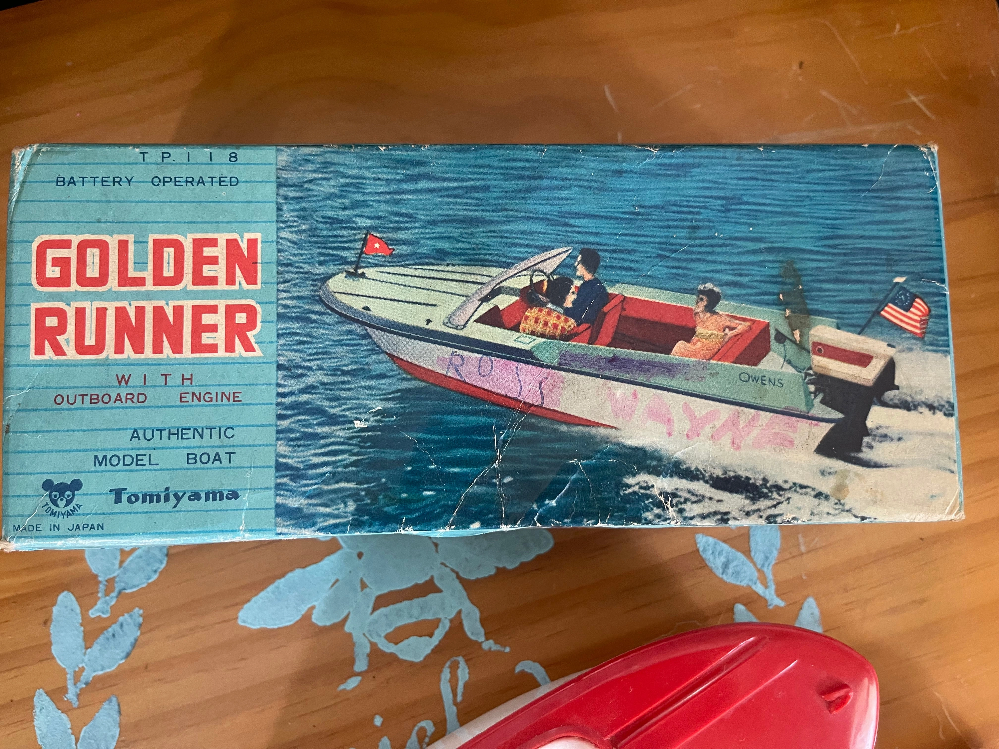 Vintage 60s 70s Golden Runner Battery Powered Toy Boat
