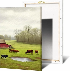 Vintage Green Landscape Wall Art For Living Room Rustic Aesthetic Scenery Nature Wall Decor Pictures For Lake House, Farmhouse Retro Prairie Prints For Office Bathroom(Framed,08x12inch(20x30cm))