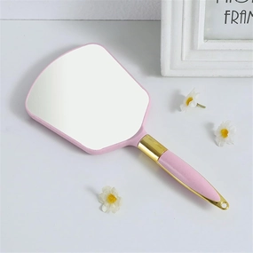 Vintage Handheld Makeup Mirror with Handle Hand Vanity Irregular Salon Dressing Table Compact Mirror for Dentist Home Cosmetics (Color : White) (Pink
